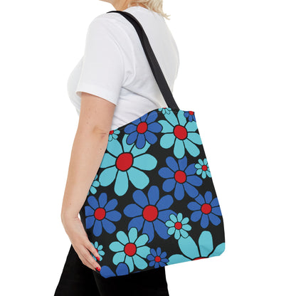 Blue Bloom Flowers & Red Tote Bag