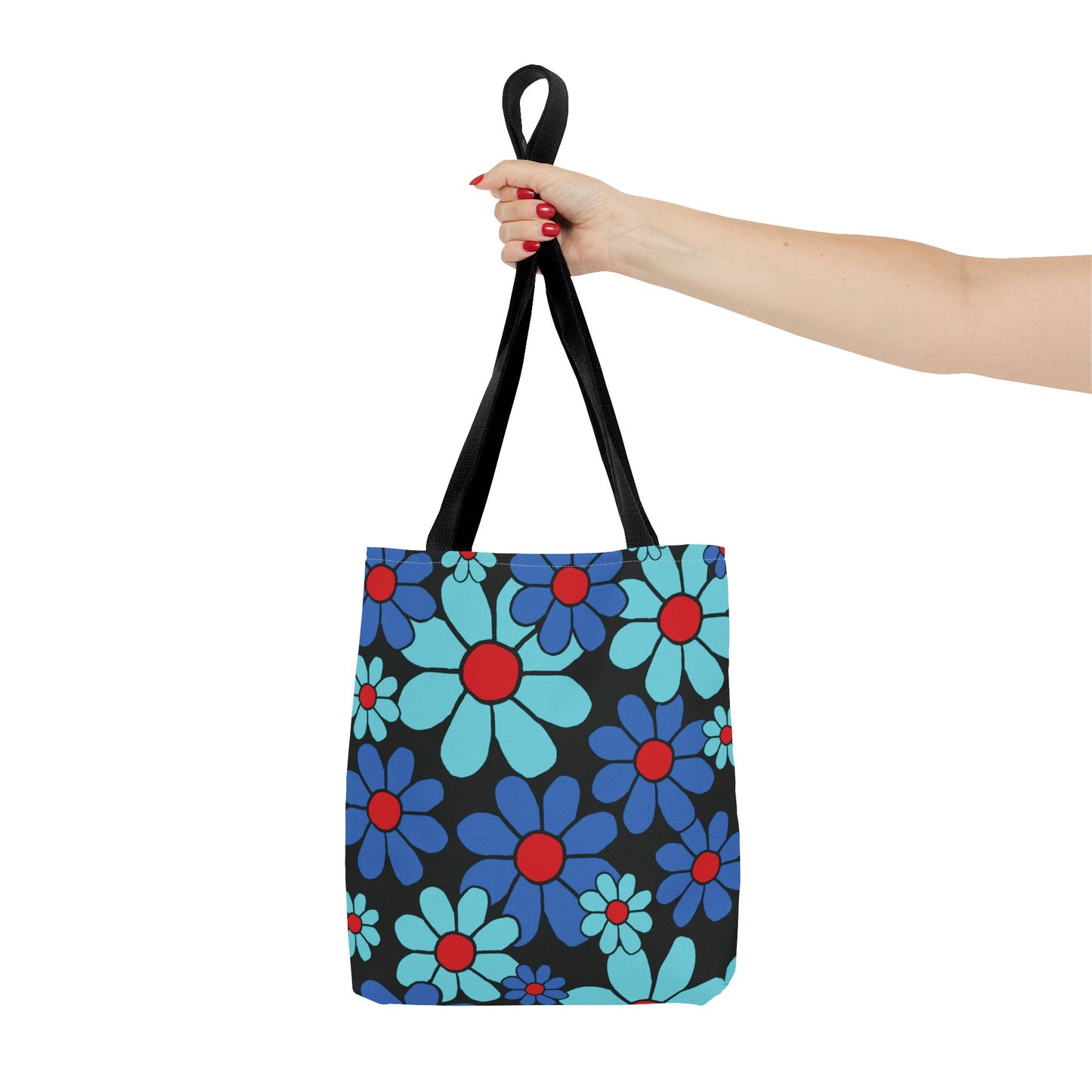 Blue Bloom Flowers & Red Tote Bag