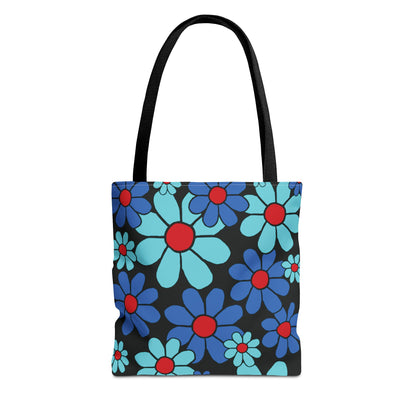 Blue Bloom Flowers & Red Tote Bag